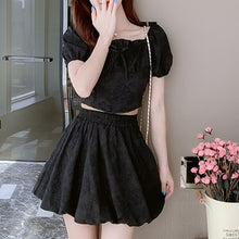 Load image into Gallery viewer, Fashion Sweet Two Piece Set Women Square Neck Ruffle Bow Short Puff Sleeve Top Fashionable Ball Gown Skirt Suits Ensembles Femme