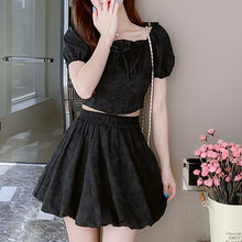 Load image into Gallery viewer, Fashion Sweet Two Piece Set Women Square Neck Ruffle Bow Short Puff Sleeve Top Fashionable Ball Gown Skirt Suits Ensembles Femme