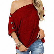Load image into Gallery viewer, Fashion T Shirt Women Solid Color Off The Shoulder Woman Tshirts Button Short Sleeve Ladies Tops Bottom Mujer Camisetas