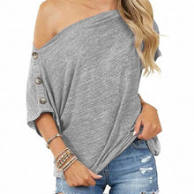 Load image into Gallery viewer, Fashion T Shirt Women Solid Color Off The Shoulder Woman Tshirts Button Short Sleeve Ladies Tops Bottom Mujer Camisetas
