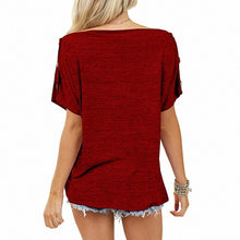 Load image into Gallery viewer, Fashion T Shirt Women Solid Color Off The Shoulder Woman Tshirts Button Short Sleeve Ladies Tops Bottom Mujer Camisetas
