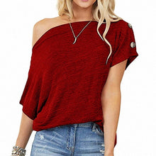 Load image into Gallery viewer, Fashion T Shirt Women Solid Color Off The Shoulder Woman Tshirts Button Short Sleeve Ladies Tops Bottom Mujer Camisetas