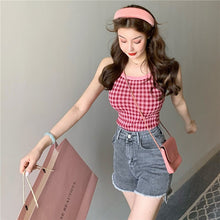 Load image into Gallery viewer, Fashion Temperament All-match Color Contrast Plaid Halter Sleeveless Tank Top Slim Bottoming Sling Top Women Vest