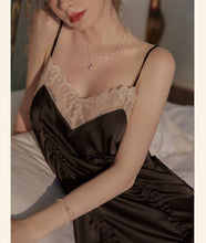 Load image into Gallery viewer, Fashion Thin Women Sexy Dressing Gown Sleepwear V-neck Sexy Home Lingerie Sling Pajamas Fashion Nightgown Lace Satin Slip Dress