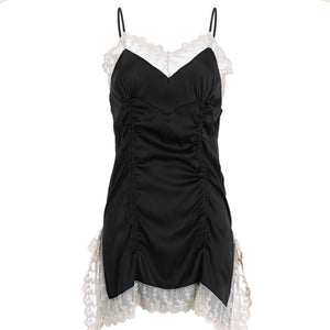 Fashion Thin Women Sexy Dressing Gown Sleepwear V-neck Sexy Home Lingerie Sling Pajamas Fashion Nightgown Lace Satin Slip Dress
