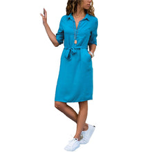 Load image into Gallery viewer, Fashion Turn-down Collar Party Autumn Shirt Dress Women Solid Three Quarter Sleeve Summer Dress Plus Size Casual Vestidos Robe