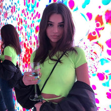 Load image into Gallery viewer, Fashion Woman Blouses 2021 Solid Color Summer Short Sleeve O Neck Printed Tee Cyber Y2k Slim Tshirt Kawaii Harajuku Crop Top