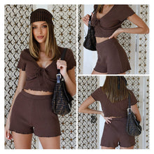Load image into Gallery viewer, Fashion Women Summer New Style V-neck Short Mouwen Shorts Home Service Fitness Sport Pack 2-piece sets with outfits