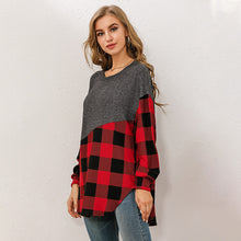 Load image into Gallery viewer, Fashion Women Autumn T-Shirt Plaid Splicing O-Neck Long Sleeve  Loose Fit Casual Chic Pullovers Tunic Tops