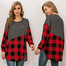 Load image into Gallery viewer, Fashion Women Autumn T-Shirt Plaid Splicing O-Neck Long Sleeve  Loose Fit Casual Chic Pullovers Tunic Tops