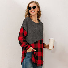 Load image into Gallery viewer, Fashion Women Autumn T-Shirt Plaid Splicing O-Neck Long Sleeve  Loose Fit Casual Chic Pullovers Tunic Tops