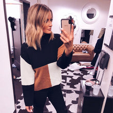 Load image into Gallery viewer, Fashion Women Casual Long Sleeve Knitted Sweater Pullover Loose Jumper Tops Knitwear Winter Color Patchwork O-neck Sweaters Hot