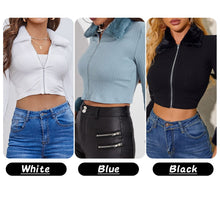 Load image into Gallery viewer, Fashion Women Crop Tops Ribbed Knit Basic Cotton Tshirt Long Sleeve Bomber Bodycon Sweatshirt Coat Slim Tee Shirt Femme Clothes