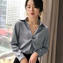 Load image into Gallery viewer, Fashion Women Elegant 2021 New Summer Silk Long Sleeve Women&#39;s Casual Shirt Top Blouses And Shirts Women Tops Plus Size