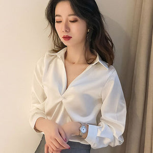 Fashion Women Elegant 2021 New Summer Silk Long Sleeve Women's Casual Shirt Top Blouses And Shirts Women Tops Plus Size