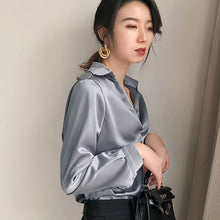 Load image into Gallery viewer, Fashion Women Elegant 2021 New Summer Silk Long Sleeve Women&#39;s Casual Shirt Top Blouses And Shirts Women Tops Plus Size