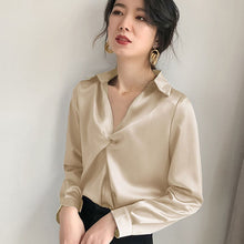 Load image into Gallery viewer, Fashion Women Elegant 2021 New Summer Silk Long Sleeve Women&#39;s Casual Shirt Top Blouses And Shirts Women Tops Plus Size