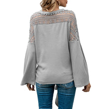 Load image into Gallery viewer, Fashion Women Knit Cardigan T-Shirts Waffle Hollow Out Shirt with Tie Knot Flare Sleeve V-Neck Casual Mujer Chic Tops Autumn