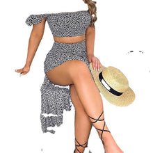 Load image into Gallery viewer, Fashion Women Printed Midi Skirt Set 2021 New Sexy Ladies Casual Off-Shoulder Polka Dot Print Ruffle Sleeve Top &amp; Maxi Rock Set