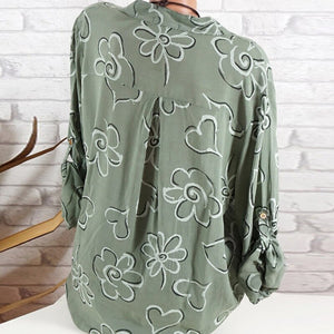 Fashion Women Printing Long Sleeve Shirt Loose V-neck Blouse Autumn Plus Size Blouses Shirts