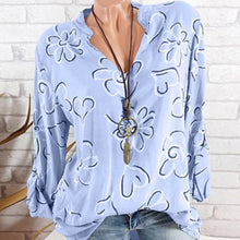 Load image into Gallery viewer, Fashion Women Printing Long Sleeve Shirt Loose V-neck Blouse Autumn Plus Size Blouses Shirts