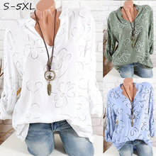 Load image into Gallery viewer, Fashion Women Printing Long Sleeve Shirt Loose V-neck Blouse Autumn Plus Size Blouses Shirts