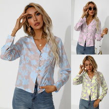 Load image into Gallery viewer, Fashion Women Shirt Long Sleeve Lantern Casual Elegant Floral Print Blouse V Neck Tops 2021 Stylish Chic Refreshing Shirts