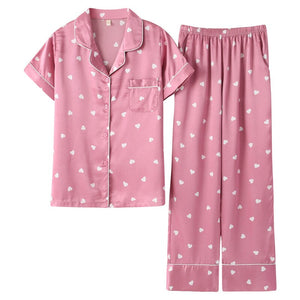 Fashion Women Silk Pajamas Sets of Sleepwear Sleep Short Sleeve Lady Nightwear Female Home Clothes Home Clothes Plus Size M-3XL