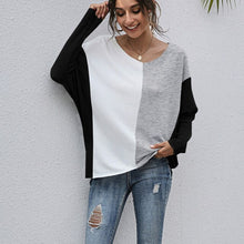 Load image into Gallery viewer, Fashion Women T-shirt Stitching Long Sleeve Shirt 2021 Spring Autumn Casual Tops Lady 2XL Comfy Splicing T-shirt V Neck Shirts