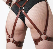 Load image into Gallery viewer, Fashion Women men cool erotic harness leather belt bondage Leggings gothic punk Faux Leather metal Sexy leg garters belt Straps