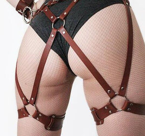 Fashion Women men cool erotic harness leather belt bondage Leggings gothic punk Faux Leather metal Sexy leg garters belt Straps