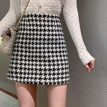 Load image into Gallery viewer, Fashion Women's skirt Woolen Plaid High Waist Slim Buttocks Short Mini Woman skirts Black Beige 1080