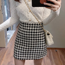 Load image into Gallery viewer, Fashion Women's skirt Woolen Plaid High Waist Slim Buttocks Short Mini Woman skirts Black Beige 1080