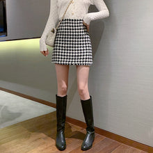 Load image into Gallery viewer, Fashion Women's skirt Woolen Plaid High Waist Slim Buttocks Short Mini Woman skirts Black Beige 1080