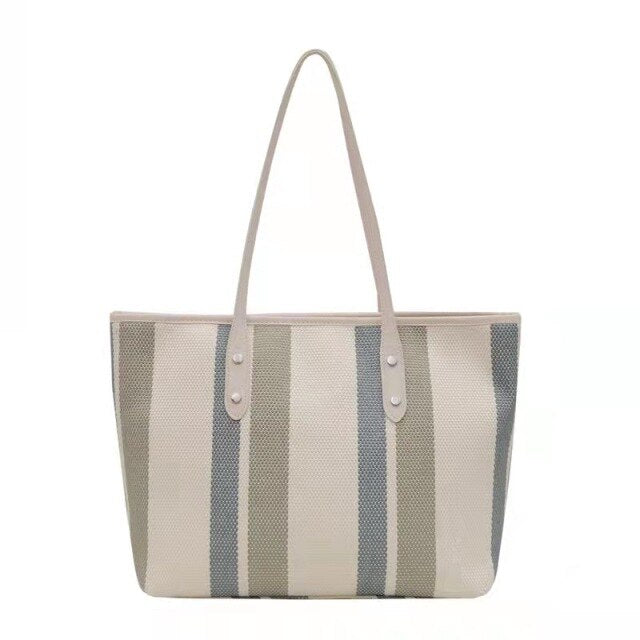 Fashion ladies Korean plaid bag ins casual simple striped canvas shoulder bag