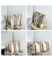 Load image into Gallery viewer, Fashion ladies Korean plaid bag ins casual simple striped canvas shoulder bag