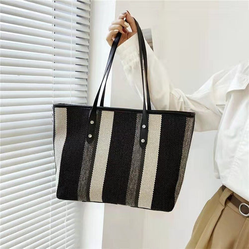 Fashion ladies Korean plaid bag ins casual simple striped canvas shoulder bag