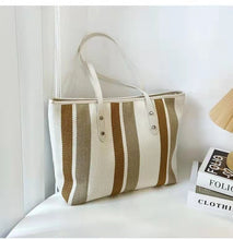 Load image into Gallery viewer, Fashion ladies Korean plaid bag ins casual simple striped canvas shoulder bag