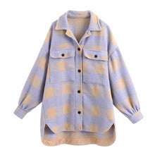 Load image into Gallery viewer, Fashion purple plaid shirts women plus size blouse casual plaid top female long shirt jacket female 2021 streetwear