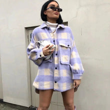 Load image into Gallery viewer, Fashion purple plaid shirts women plus size blouse casual plaid top female long shirt jacket female 2021 streetwear