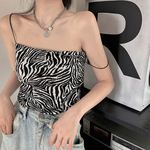 Fashionable Leopard Print Bottoming Strap Tank Top Women's Summer Stretch Design Sense Niche Outdoor Short Vest Summer Clothes