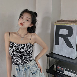 Fashionable Leopard Print Bottoming Strap Tank Top Women's Summer Stretch Design Sense Niche Outdoor Short Vest Summer Clothes