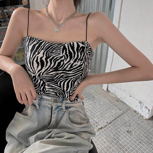 Fashionable Leopard Print Bottoming Strap Tank Top Women's Summer Stretch Design Sense Niche Outdoor Short Vest Summer Clothes