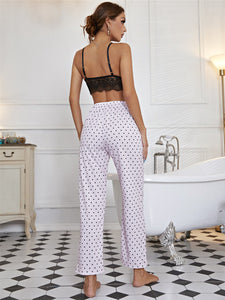 Fashon Lace Bralette Pant Suit Women&#39;s Nightwear Sexy Sleepwear Dot Print Pajamas Set Girls Summer Clothes