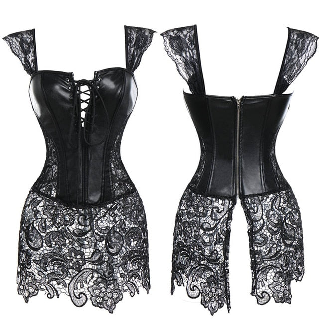 Faux Leather Corset Gothic Bustier Sexy Lingerie Halloween Steampunk Costume Burlesque Dresses Woman Slimming Sheath Top