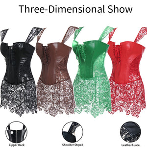 Faux Leather Corset Gothic Bustier Sexy Lingerie Halloween Steampunk Costume Burlesque Dresses Woman Slimming Sheath Top