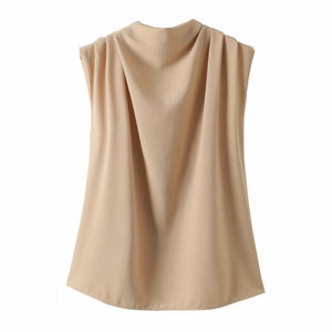 Female Chic Tops Summer Women Elegant Stand Collar Soft Shirts  Casual Fashion Ladies Solid Color Loose Blouses