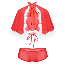 Load image into Gallery viewer, Female Christmas Lingeries Sets New Sexy Lace Bra Briefs and Cape Top Thong Underwear Suits Women Christmas Red Clothing Suit