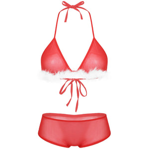 Female Christmas Lingeries Sets New Sexy Lace Bra Briefs and Cape Top Thong Underwear Suits Women Christmas Red Clothing Suit