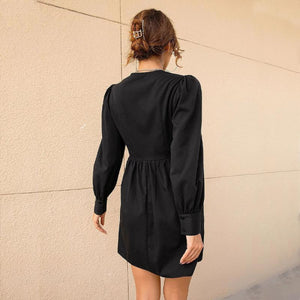 Female Dress Sexy Solid Vestidos Basic Female Clothing Puff Sleeve V-Neck Female Party Dresses Women Robe Autumn Casual Fashion